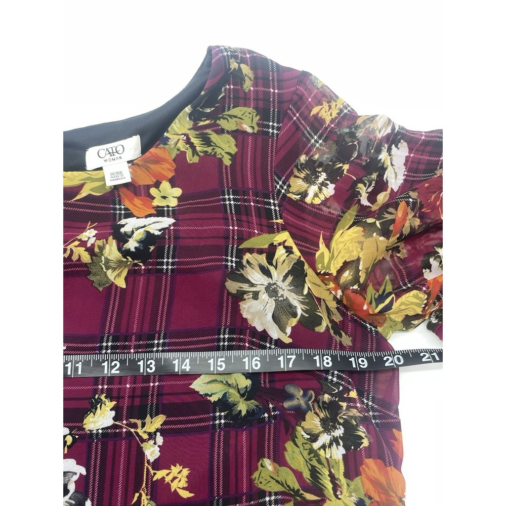 CATO Womens Purple Floral Sheath Dress Sz 14 Wedding Party Career‎ Boho Sheer - Picture 6 of 6